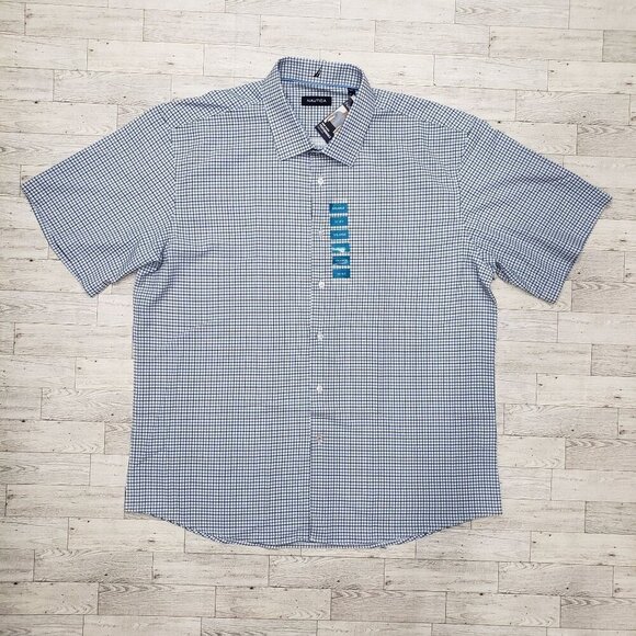 Nautica Performance Dress Shirt SS Blue Check Stretch Cooling Mens XXL 2XL NWT - Picture 3 of 12